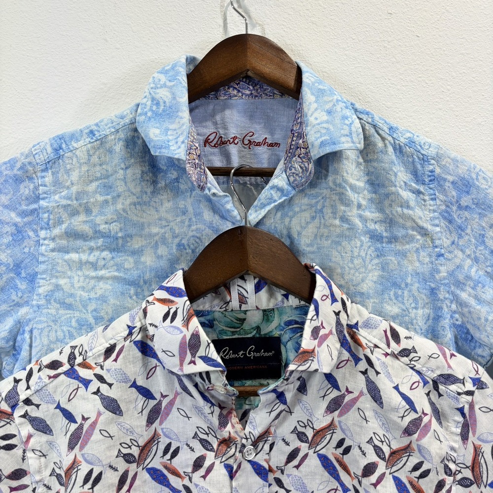 Robert Graham Linen Blend Button Front Shirts Men's Small Short Sleeve -Lot of 2